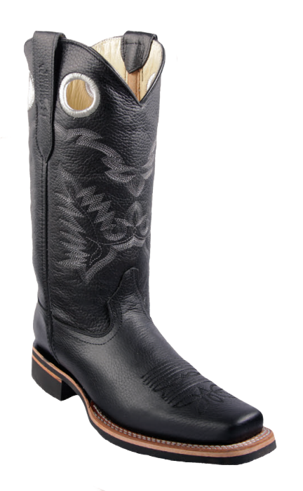 Michel 58132705 Black Genuine Cowhide Leather Round Toe Cowboy Boots