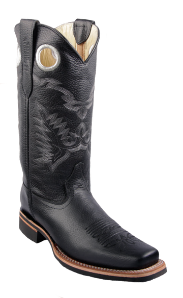 Michel 58132705 Black Genuine Cowhide Leather Round Toe Cowboy Boots