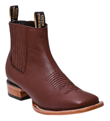 Michel 582BM4707 Brown Genuine Cowhide Leather Wide Square Toe Charro Ankle Boots