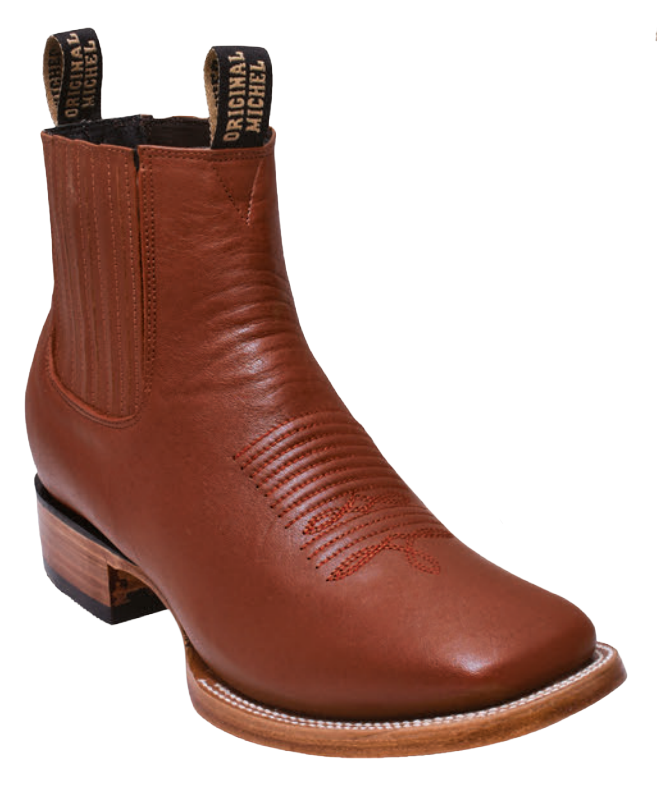 Michel 582BM4751 Honey Genuine Cowhide Leather Wide Square Toe Charro Ankle Boots
