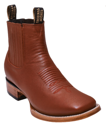 Michel 582BM4751 Honey Genuine Cowhide Leather Wide Square Toe Charro Ankle Boots