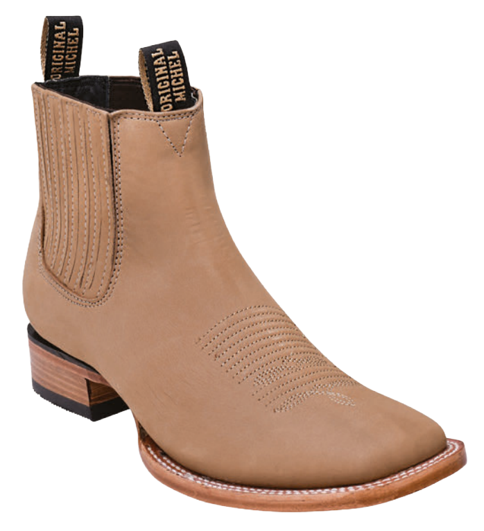 Michel 582BM6311 Oryx Genuine Cowhide Leather Wide Square Toe Charro Ankle Boots