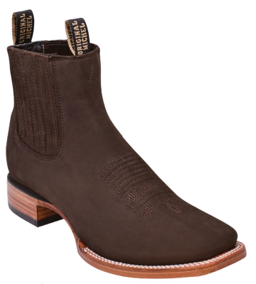 Michel 582BM6359 Tobacco Genuine Nubuck Leather Wide Square Toe Charro Ankle Boots