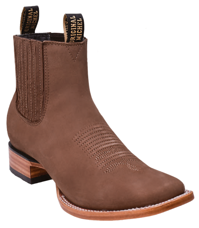 Michel 582BM6361 Topo Genuine Nubuck Leather Wide Square Toe Charro Ankle Boots