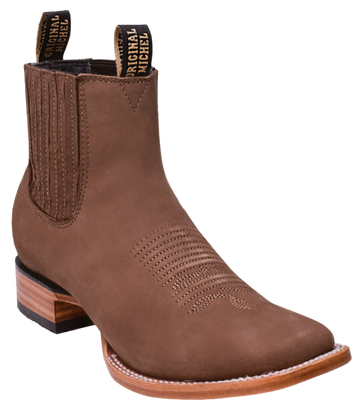 Michel 582BM6361 Topo Genuine Nubuck Leather Wide Square Toe Charro Ankle Boots