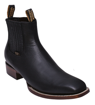 Michel 583B4705 Black Genuine Cowhide Leather Wide Square Toe Charro Ankle Boots