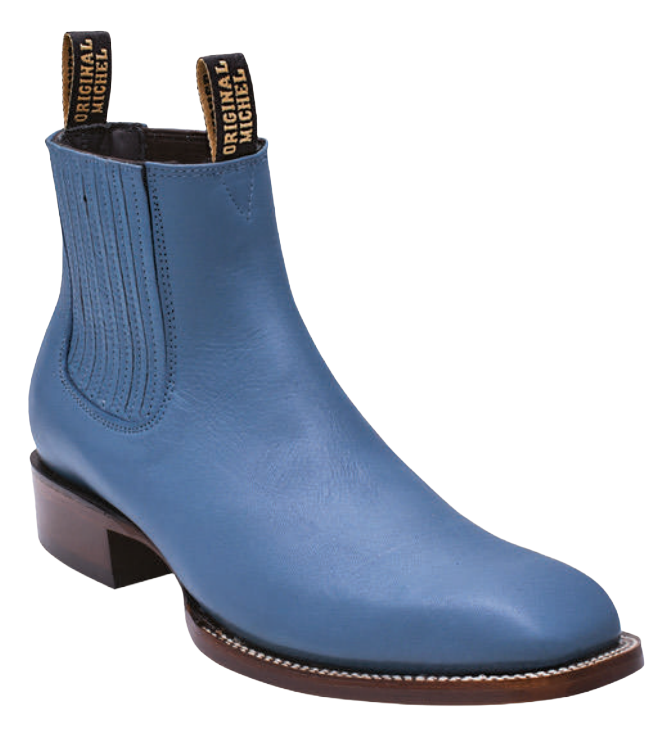 Michel 583B4714 Blue Jean Genuine Cowhide Leather Wide Square Toe Charro Ankle Boots