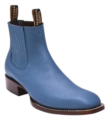 Michel 583B4714 Blue Jean Genuine Cowhide Leather Wide Square Toe Charro Ankle Boots