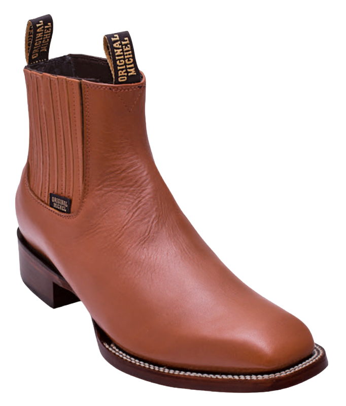 Michel 583B4751 Honey Genuine Cowhide Leather Wide Square Toe Charro Ankle Boots
