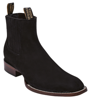 Michel 583B6305 Black Genuine Cowhide Leather Wide Square Toe Charro Ankle Boots
