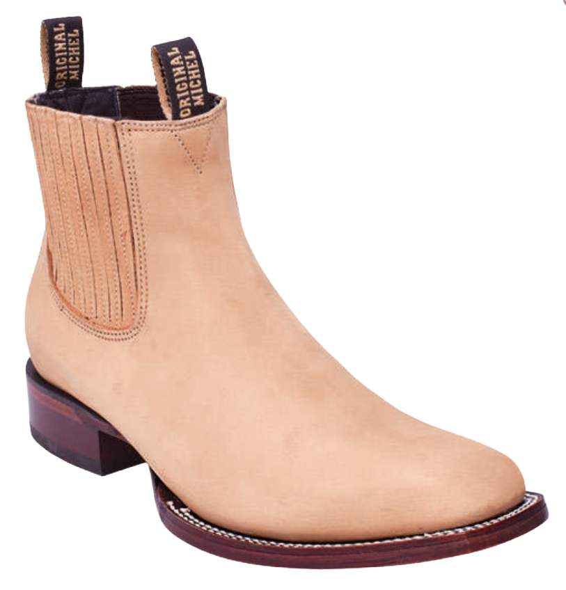 Michel 583B6311 Oryx Genuine Cowhide Leather Wide Square Toe Charro Ankle Boots