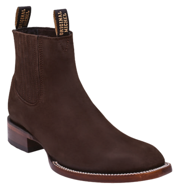 Michel 583B6359 Dark Brown Genuine Cowhide Leather Wide Square Toe Charro Ankle Boots