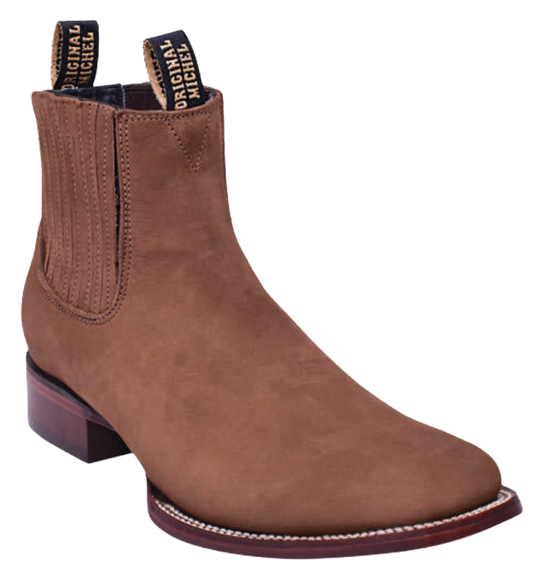 Michel 583B6361 Taupe Genuine Cowhide Leather Wide Square Toe Charro Ankle Boots