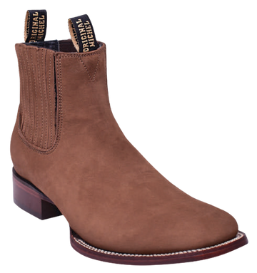 Michel 583B6361 Taupe Genuine Cowhide Leather Wide Square Toe Charro Ankle Boots