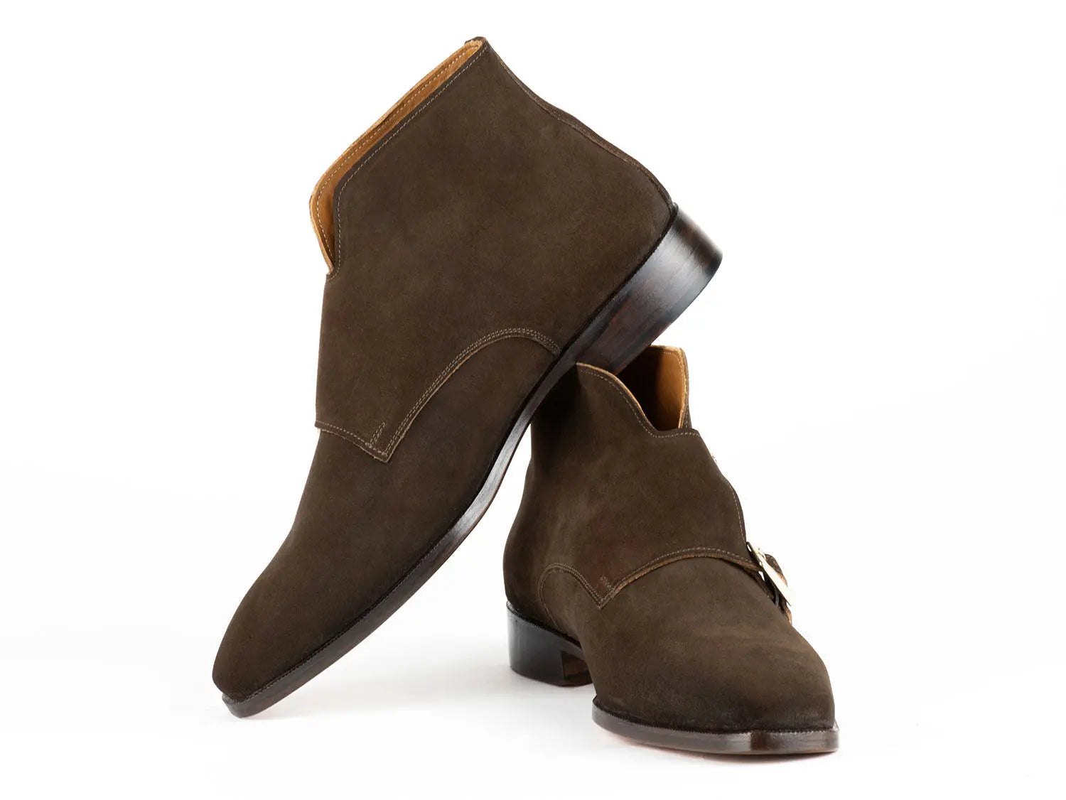 Paul Parkman Men's Brown Suede Double Monk strap Ankle Boots(ID#8154-SDB) PAUL PARKMAN