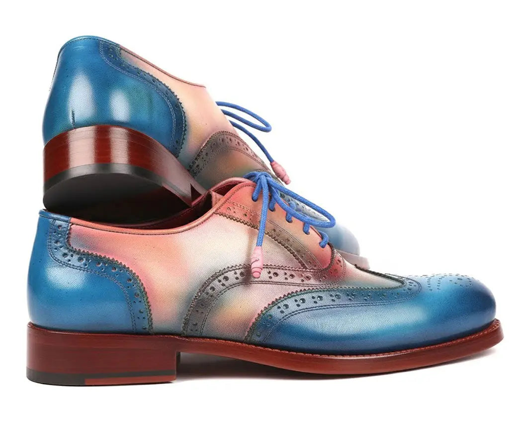 Paul Parkman Men's Blue/Pink Goodyear Welted Wingtip Oxfords (ID#027-BLUPNK) PAUL PARKMAN