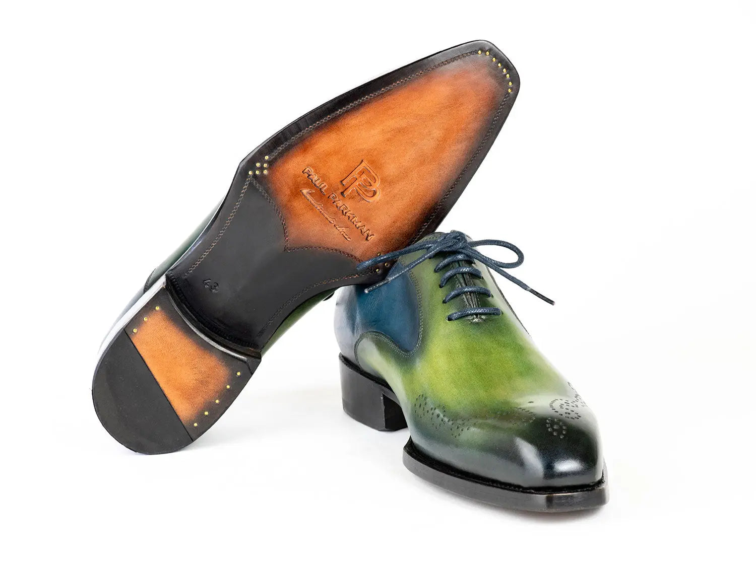Paul Parkman Men's Blue/Green Goodyear Welted Punched Oxfords (ID#5364-GBL) PAUL PARKMAN