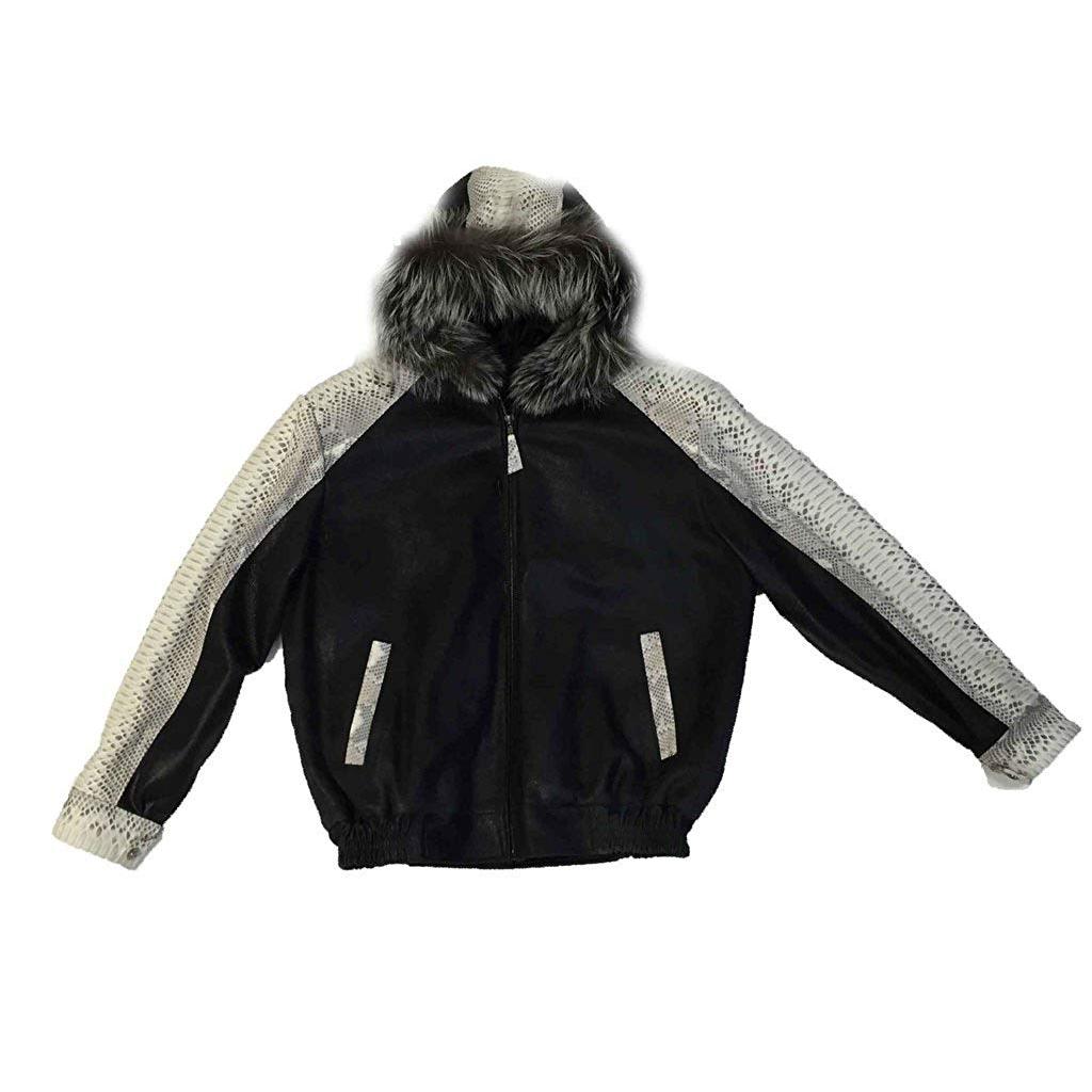 Jakewood 2095H Genuine Lambskin/Python Hooded Bomber Jacket