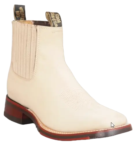 Wild West 2826BM6304 Women's Winter White Genuine Leather Ranch Toe Short Boots
