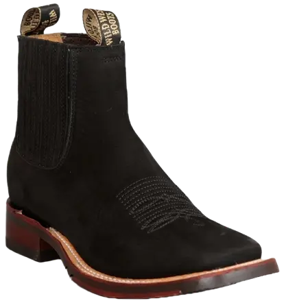 Wild West 2826BM6305 Women's Black Genuine Leather Ranch Toe Short Boots