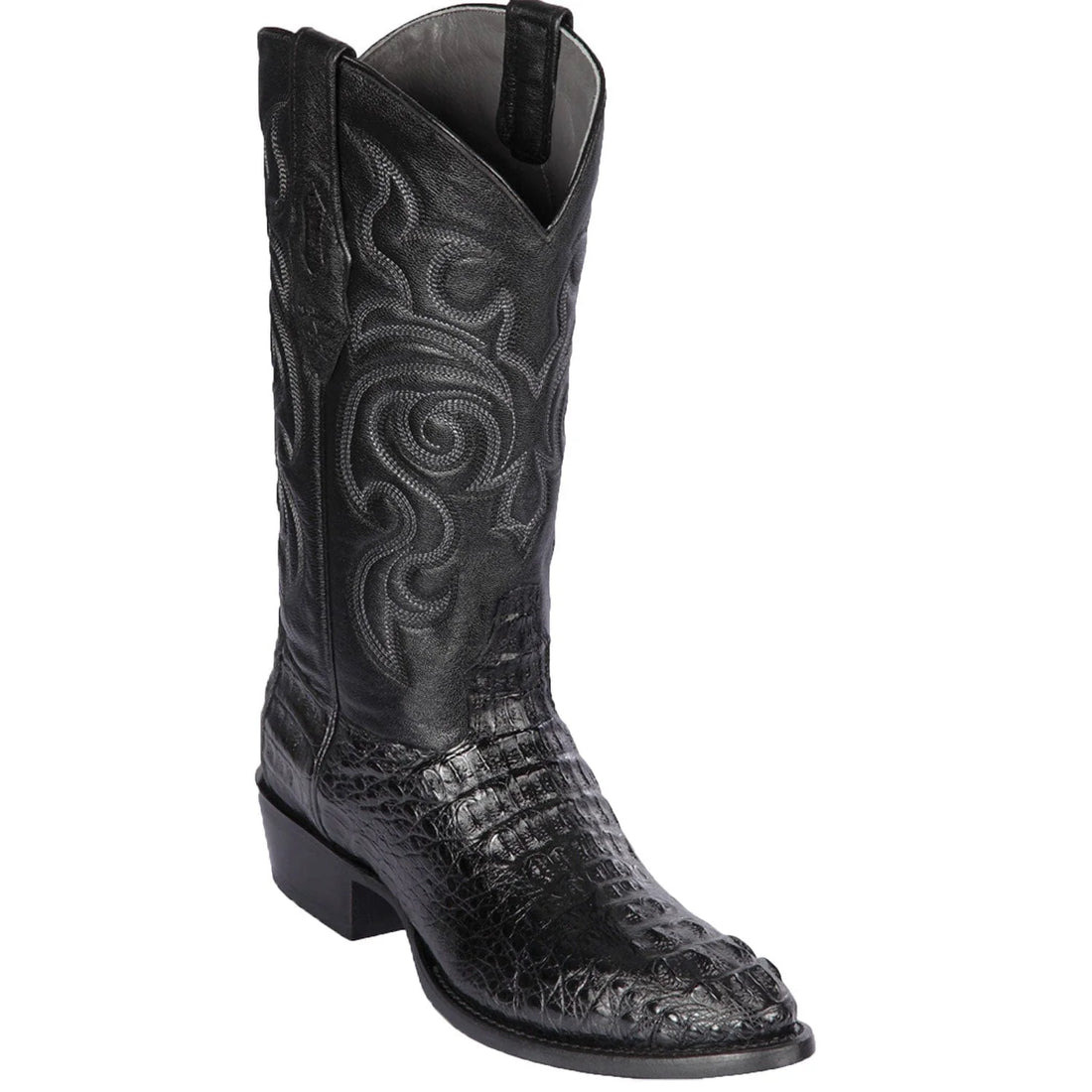 Los Altos 650205 Men's Black Genuine Caiman Hornback Round Toe Cowboy Boots