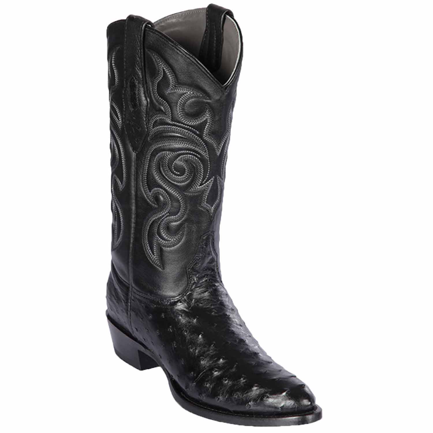 Los Altos 650305 Men's Black Genuine Ostrich Round Toe Cowboy Boots