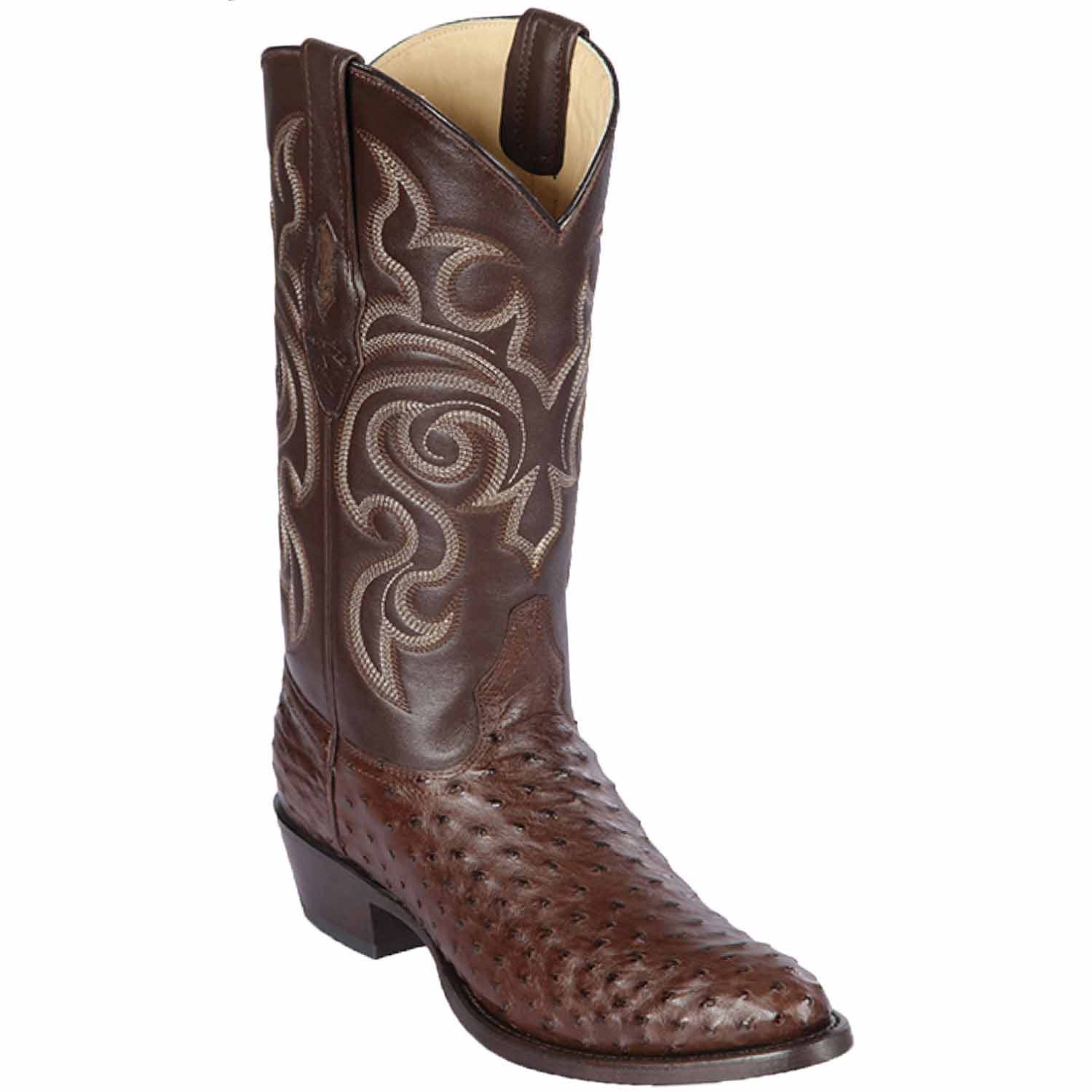 Los Altos 650307 Men's Brown Genuine Ostrich Round Toe Cowboy Boots