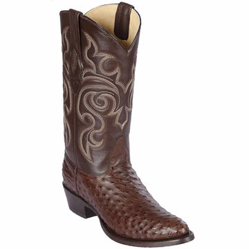 Los Altos 650307 Men's Brown Genuine Ostrich Round Toe Cowboy Boots