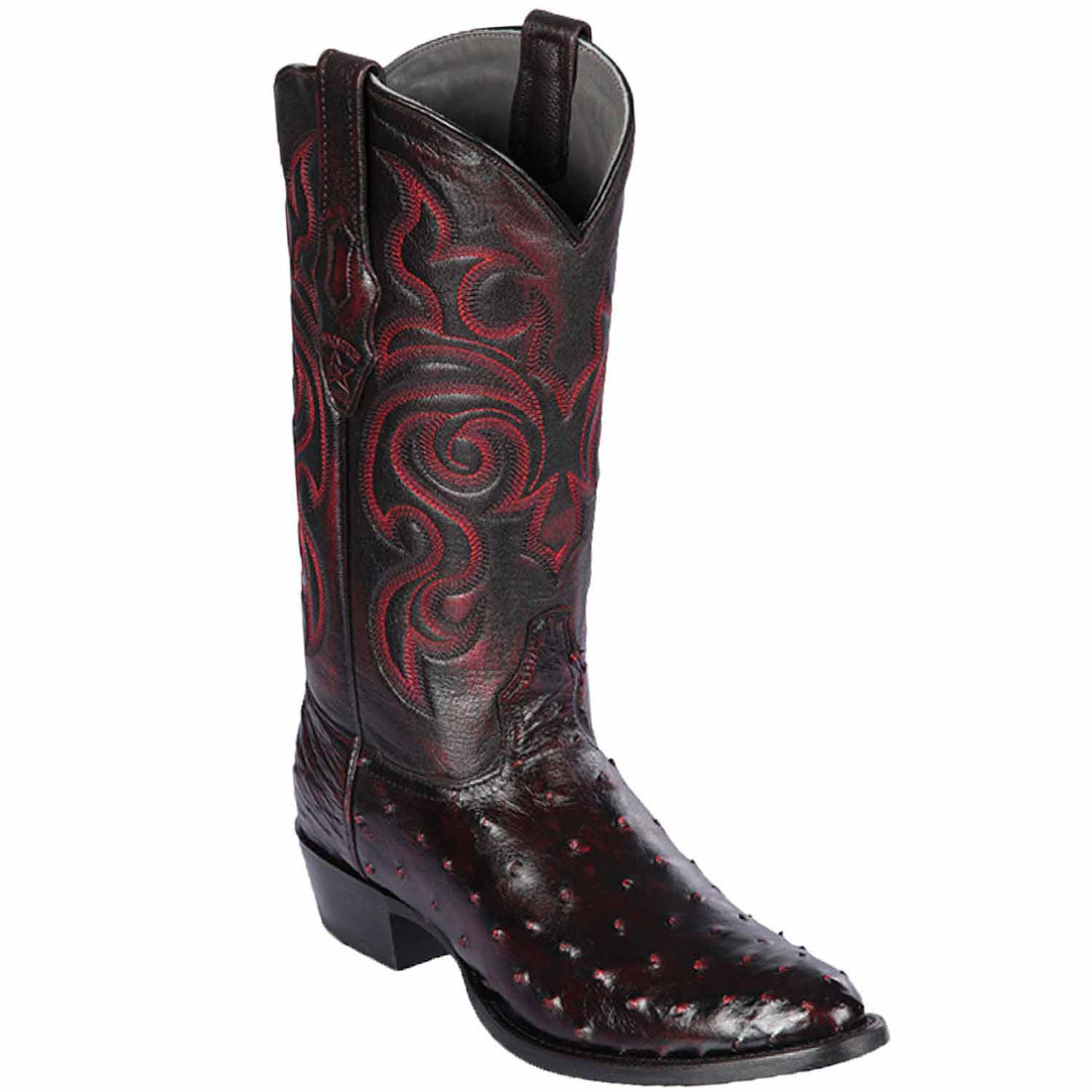 Los Altos 650318 Men's Black Cherry Genuine Ostrich Round Toe Cowboy Boots