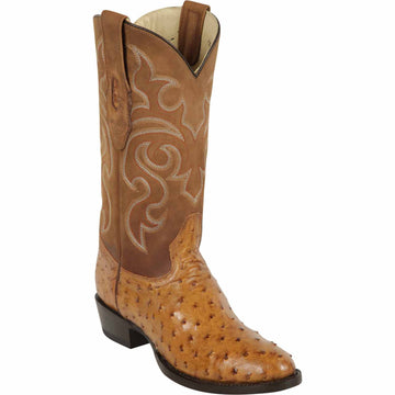 Los Altos 650354 Men's Amber Genuine Ostrich Round Toe Cowboy Boots