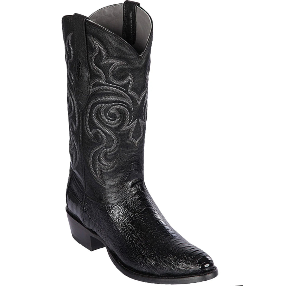 Los Altos 650505 Men's Black Genuine Ostrich Leg Round Toe Cowboy Boots