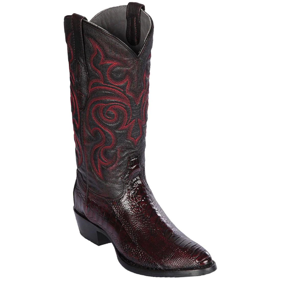 Los Altos 650518 Men's Black Cherry Genuine Ostrich Leg Round Toe Cowboy Boots