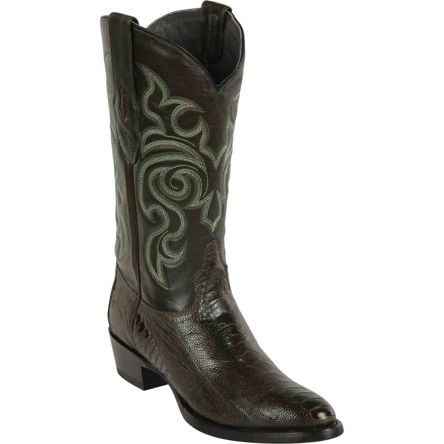 Los Altos 650545 Men's Olive Green Genuine Ostrich Leg Round Toe Cowboy Boots