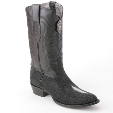 Los Altos 651205 Men's Black Genuine Single Stone Stingray Round Toe Cowboy Boots