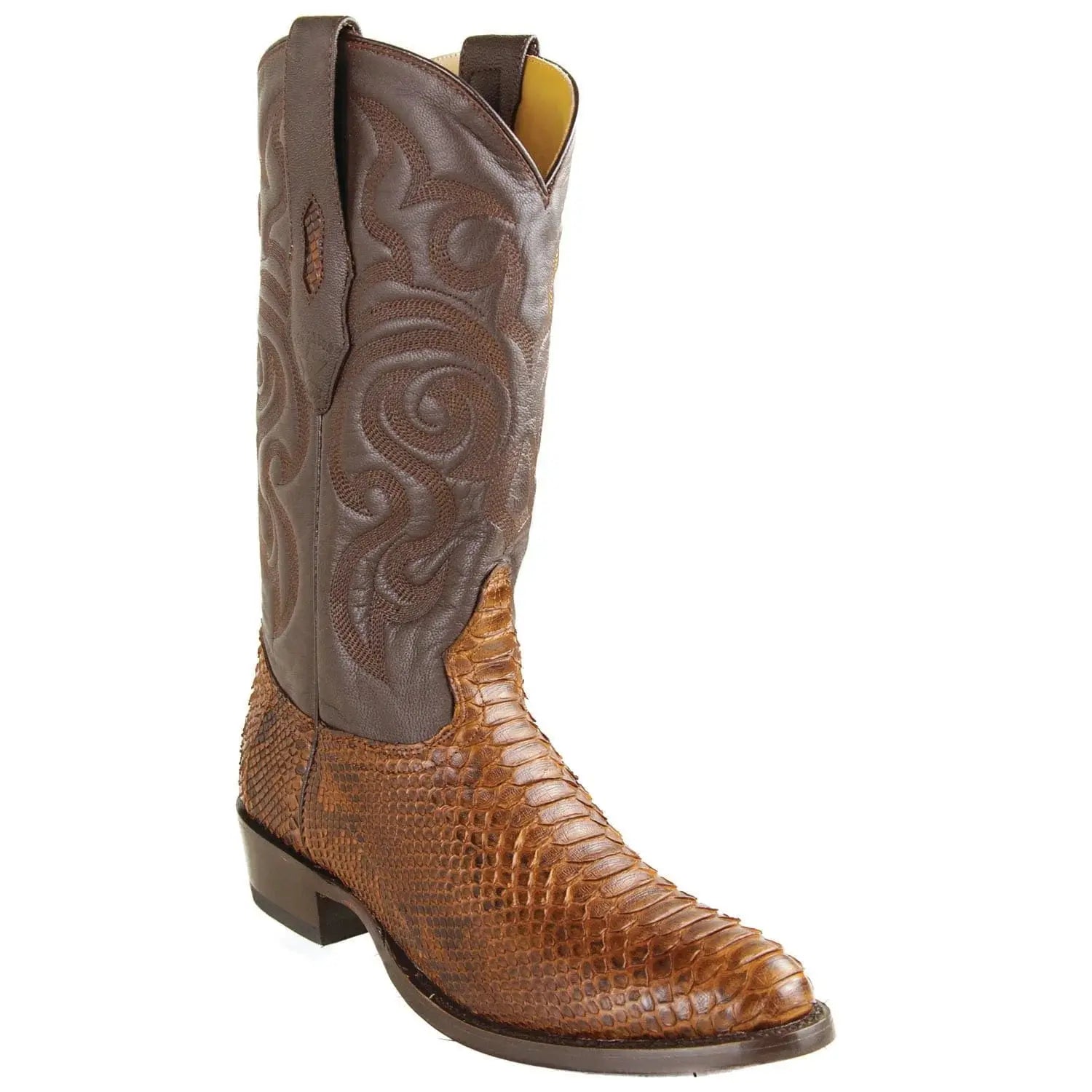 Los Altos 655766 Men's Porto Brown Genuine Pyton Round Toe Cowboy Boots