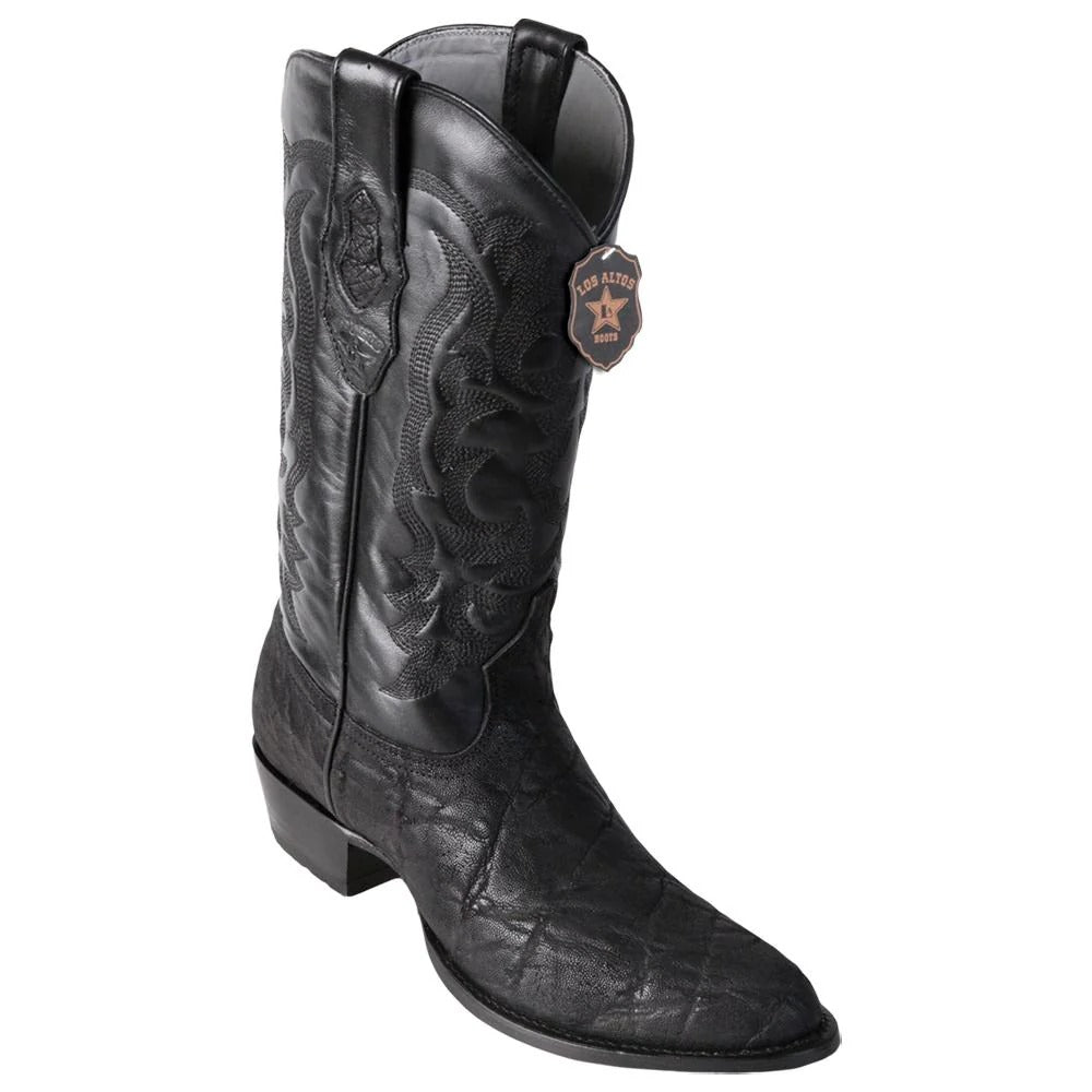 Los Altos 657005 Men's Black Genuine Elephant Round Toe Cowboy Boots