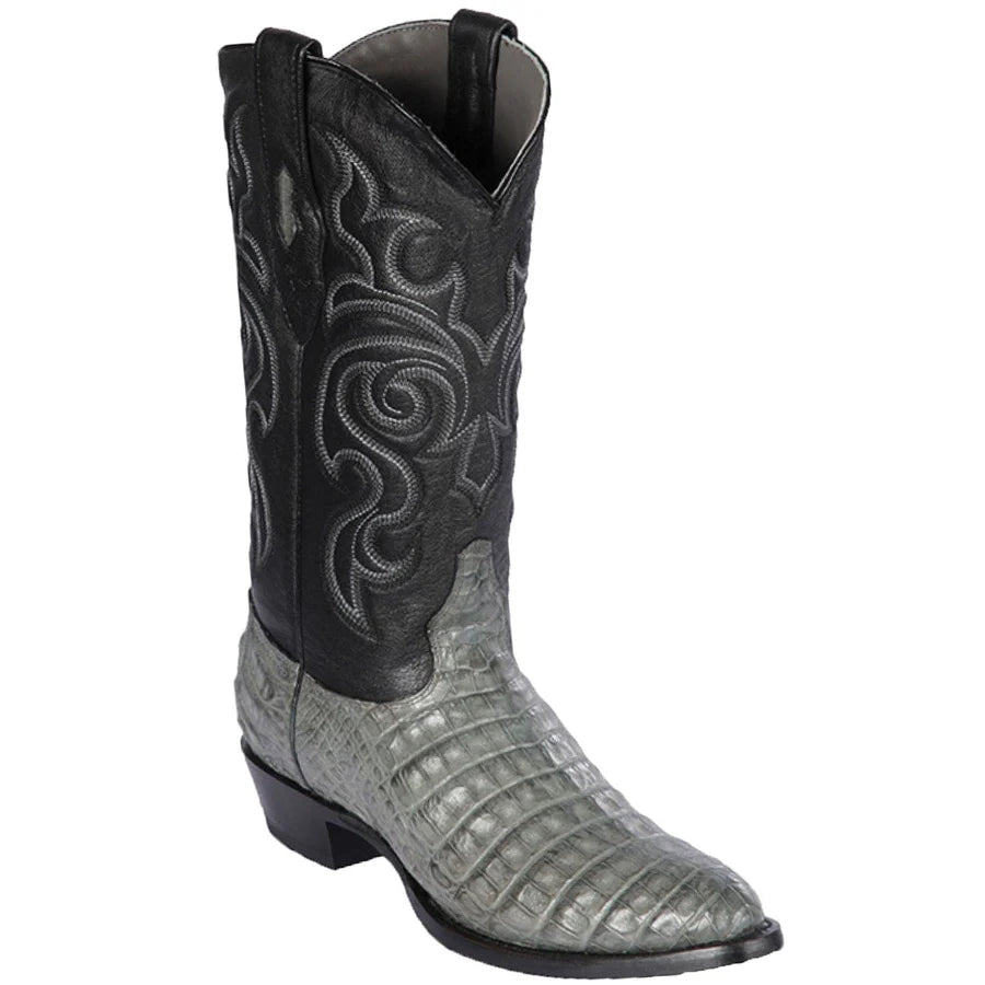 Los Altos 658209 Men's Gray Genuine Caiman Belly Round Toe Cowboy Boots