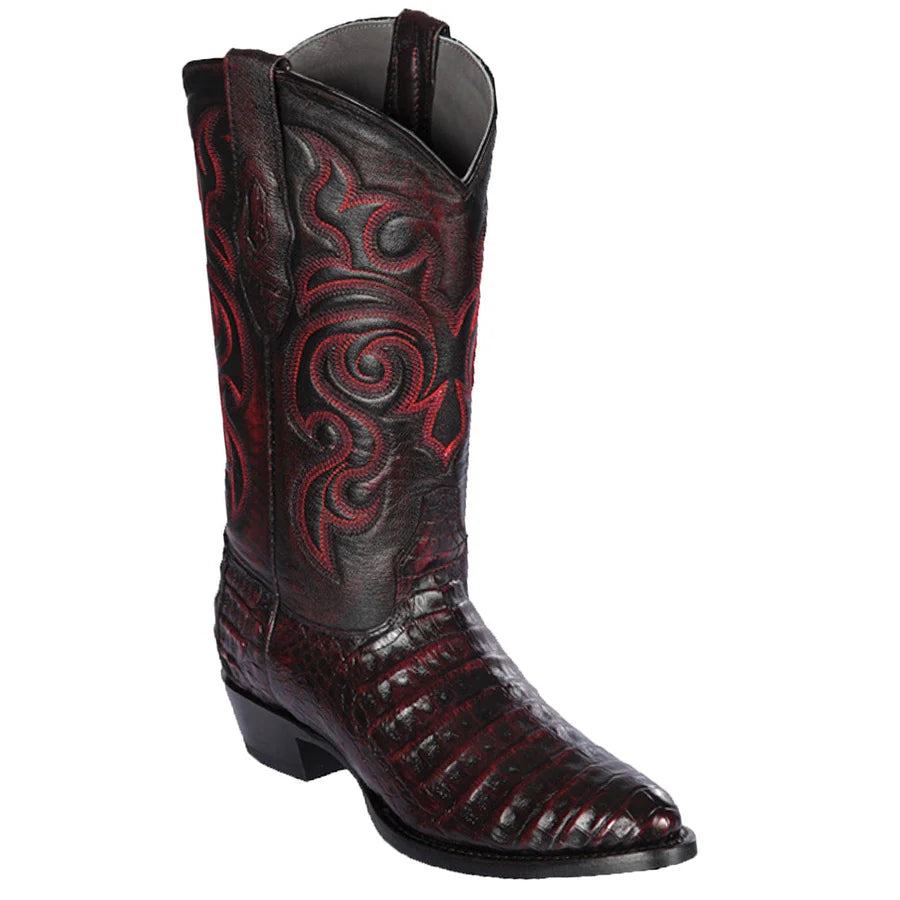 Los Altos 658218 Men's Black Cherry Genuine Caiman Belly Round Toe Cowboy Boots