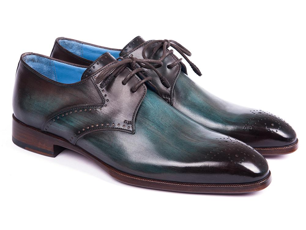 Paul Parkman Turquoise & Brown Medallion Toe Derby Shoes (ID#6584-TRQ) PAUL PARKMAN