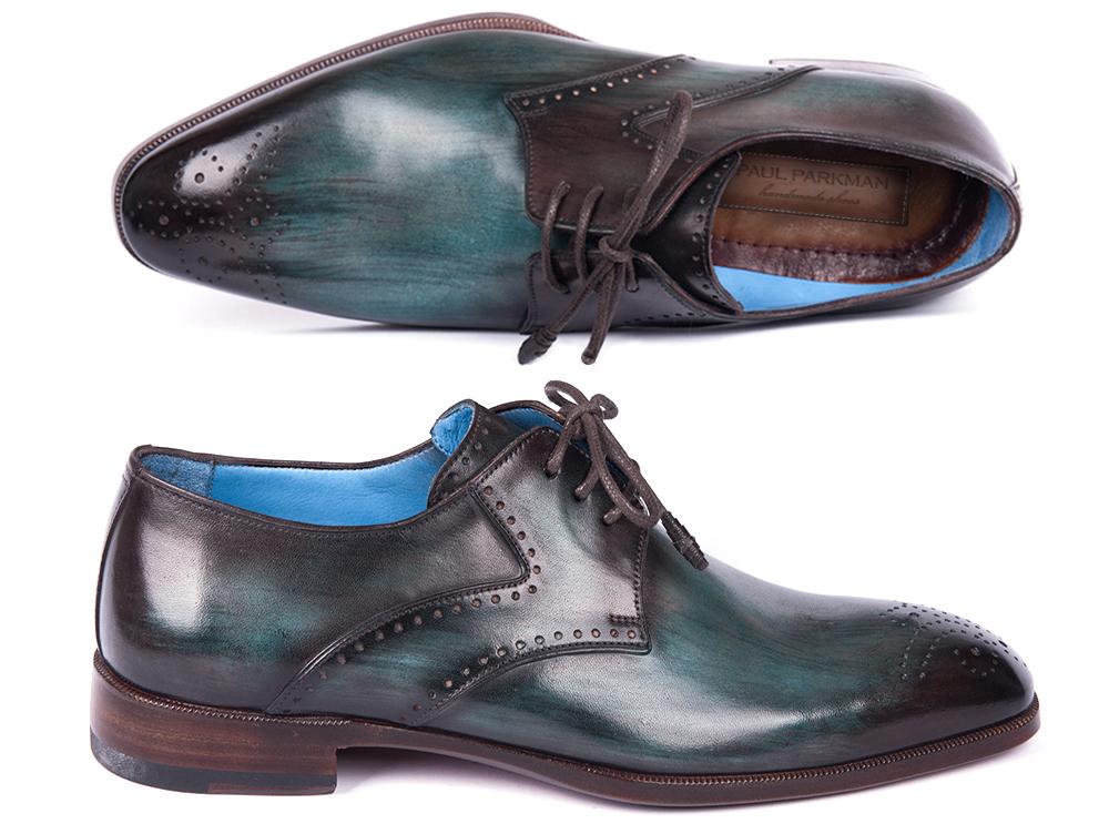 Paul Parkman Turquoise & Brown Medallion Toe Derby Shoes (ID#6584-TRQ) PAUL PARKMAN