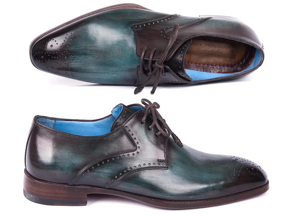 Paul Parkman Men's Turquoise/Brown Medallion Toe Derby Shoes (ID#6584-TRQ) PAUL PARKMAN
