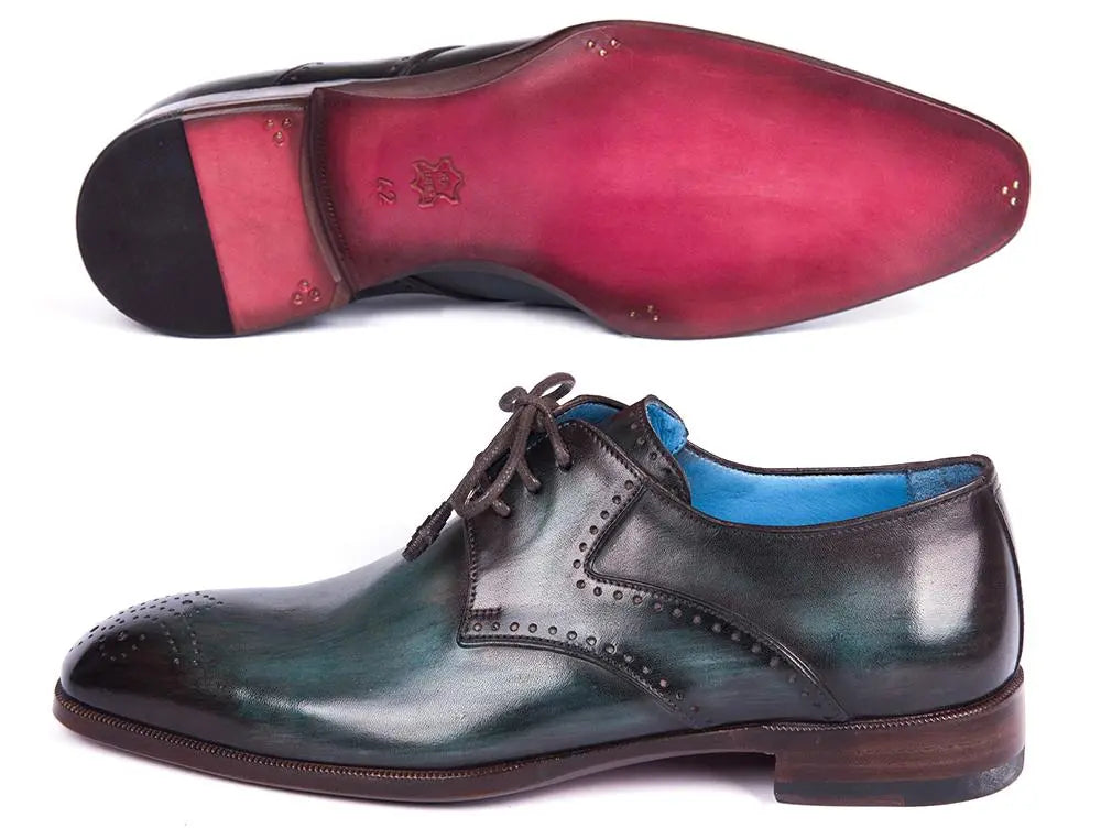 Paul Parkman Men's Turquoise/Brown Medallion Toe Derby Shoes (ID#6584-TRQ) PAUL PARKMAN