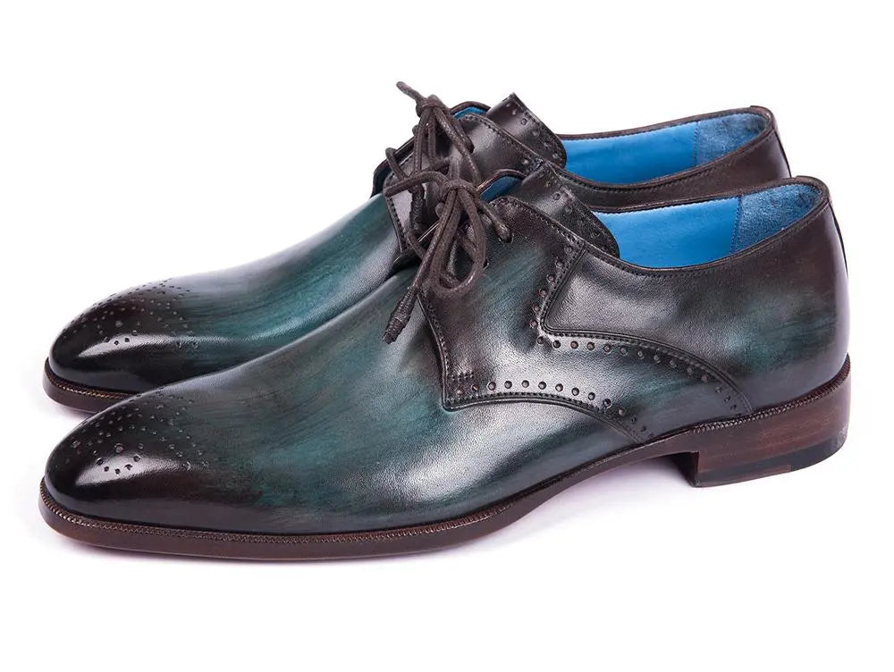 Paul Parkman Men's Turquoise/Brown Medallion Toe Derby Shoes (ID#6584-TRQ) PAUL PARKMAN