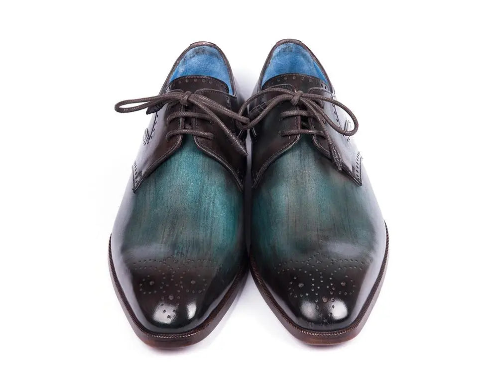 Paul Parkman Men's Turquoise/Brown Medallion Toe Derby Shoes (ID#6584-TRQ) PAUL PARKMAN
