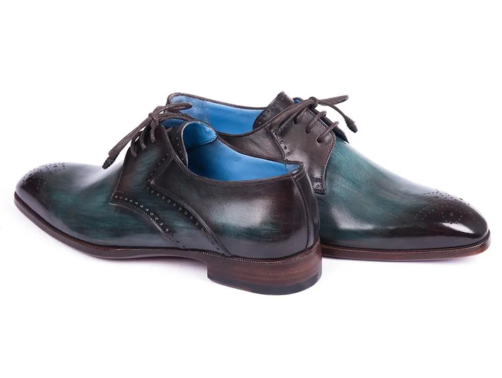 Paul Parkman Men's Turquoise/Brown Medallion Toe Derby Shoes (ID#6584-TRQ) PAUL PARKMAN