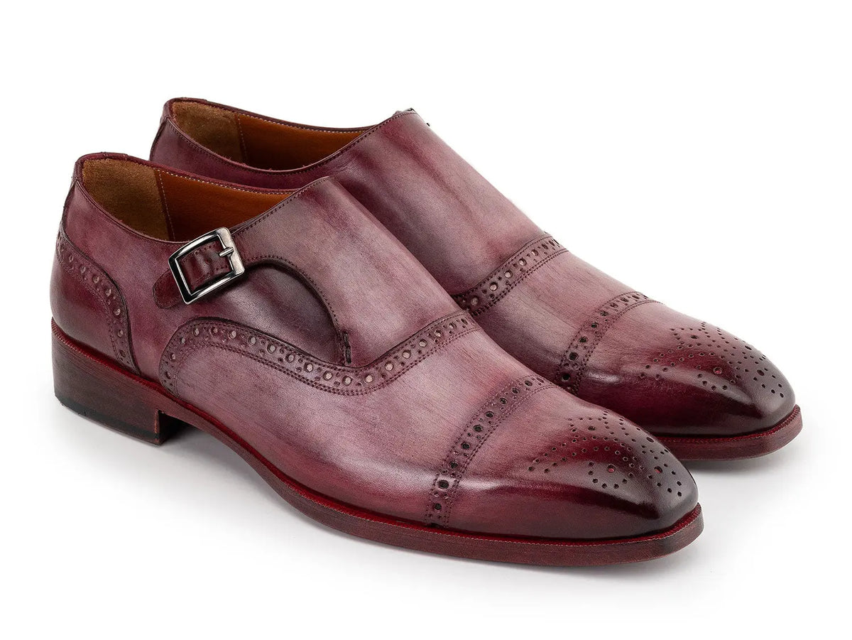 Paul Parkman Men's Burgundy Cap Toe Monk strap Shoes (ID#65BUR28) PAUL PARKMAN