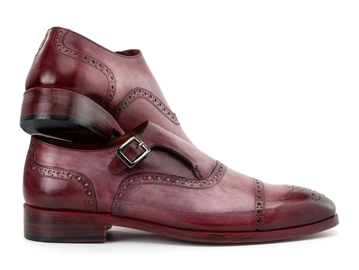 Paul Parkman Men's Burgundy Cap Toe Monk strap Shoes (ID#65BUR28) PAUL PARKMAN