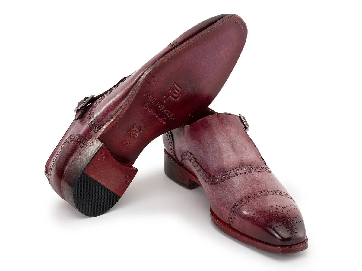 Paul Parkman Men's Burgundy Cap Toe Monk strap Shoes (ID#65BUR28) PAUL PARKMAN