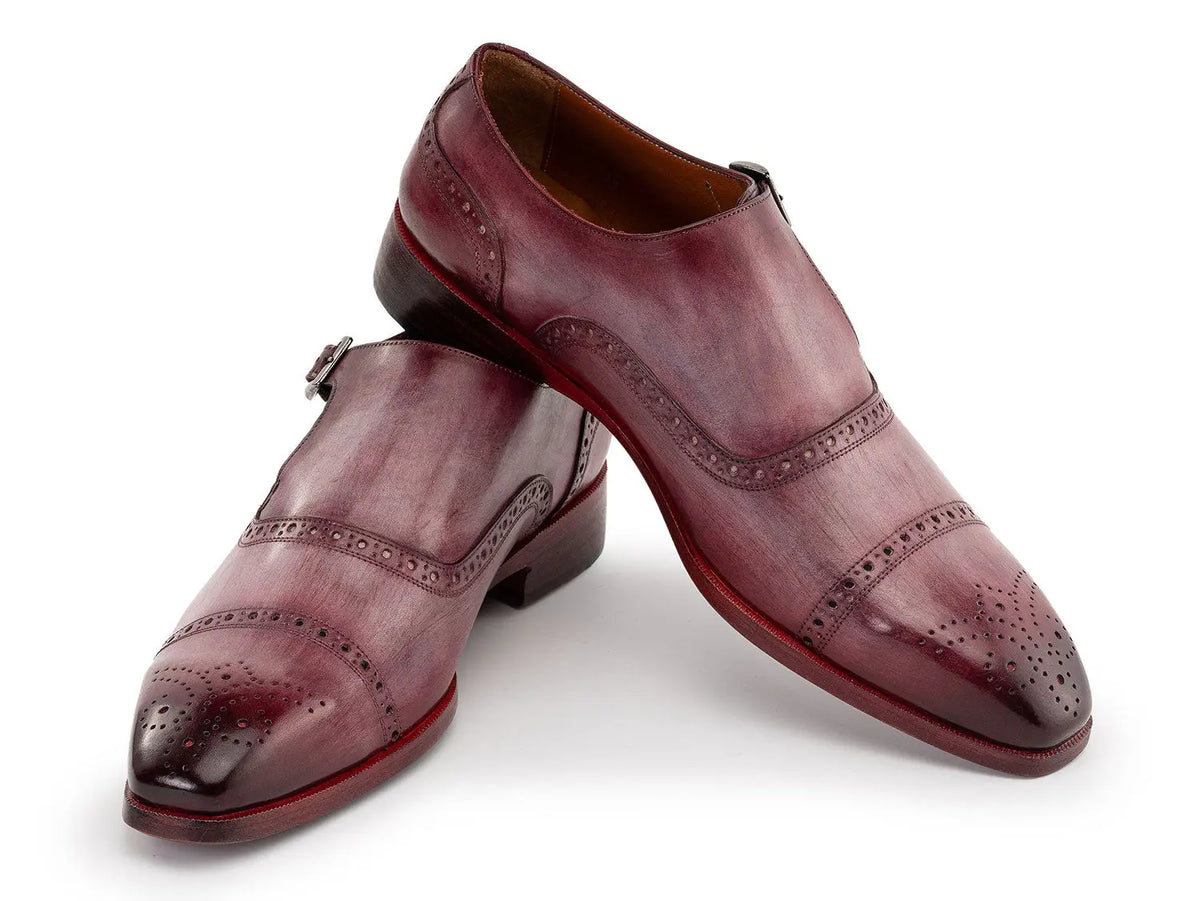 Paul Parkman Men's Burgundy Cap Toe Monk strap Shoes (ID#65BUR28) PAUL PARKMAN
