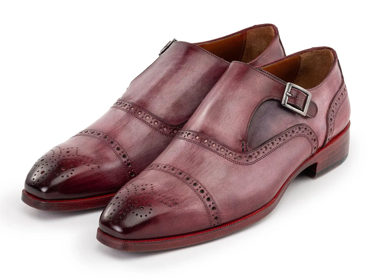 Paul Parkman Men's Burgundy Cap Toe Monk strap Shoes (ID#65BUR28) PAUL PARKMAN